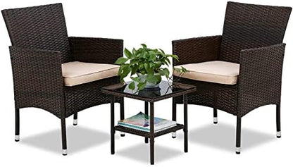 FDW 4-Piece Patio Furniture Set | Black | Outdoor Wicker Furniture | with Coffee Table | Modern Rattan Chairs Conversation Set | Outdoor Seating | Weather-Resistant | for Porch, Garden, Lawn|B07NZNZXMV