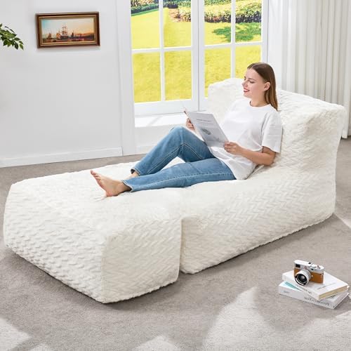 Hobestluk Large Bean Bag Chairs Sofa for Adults Giant BeanBag Couch Lounger | Ergonomic Design,Memory Foam,Washable Cover,Oversized Comfy Chaise Lounger Boneless Couch Living Room | Stripe Grey Large|B0DFB81517