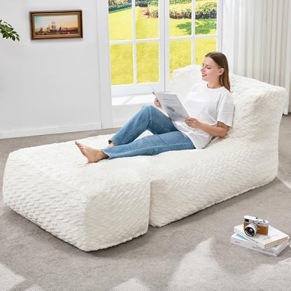 Hobestluk Large Bean Bag Chairs Sofa for Adults Giant BeanBag Couch Lounger | Ergonomic Design,Memory Foam,Washable Cover,Oversized Comfy Chaise Lounger Boneless Couch Living Room | Stripe Grey Large|B0DFB81517
