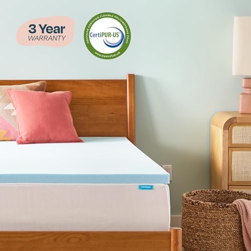 Linenspa Memory Foam Mattress Topper, Twin XL Size - 2 Inch Gel Infused Memory Foam - Plush Feel - Cooling and Pressure Relieving - CertiPUR Certified - Dorm Room Essentials|B01MTO43LV