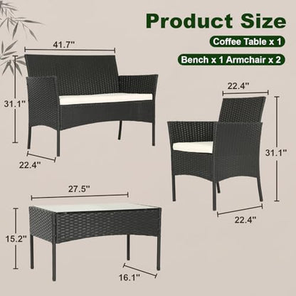 FDW 4-Piece Patio Furniture Set | Black | Outdoor Wicker Furniture | with Coffee Table | Modern Rattan Chairs Conversation Set | Outdoor Seating | Weather-Resistant | for Porch, Garden, Lawn|B07NZNZXMV