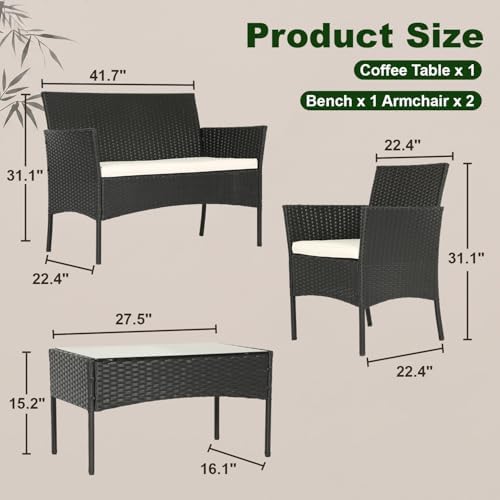 FDW 4-Piece Patio Furniture Set | Black | Outdoor Wicker Furniture | with Coffee Table | Modern Rattan Chairs Conversation Set | Outdoor Seating | Weather-Resistant | for Porch, Garden, Lawn|B07NZNZXMV