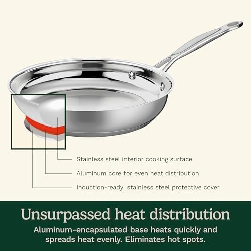 Cuisinart 8-Inch Open Skillet, Stainless Steel Skillet, Large Kitchen Pan, Dishwasher Safe, Compatible with Induction, Electric, Gas Cooktops, Oven Safe Saucepan, Cool Grip Handles|B00008CM6A