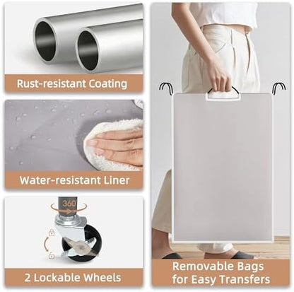 STORAGE MANIAC 3 Section Laundry Sorter, 35.6 Gal (135 L) Laundry Hamper Cart with Heavy Duty Rolling Lockable Wheels and Removable Bags, Clothes Organizer Basket Separator Hamper, Gray|B07X4F6R3T