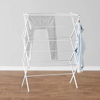 Amazon Basics Foldable Portable Clothes Drying Rack for Indoor Air Drying, Collapsible Design, 14.5" D x 29.5" W x 41.8" H, White|B00H7P1GPO