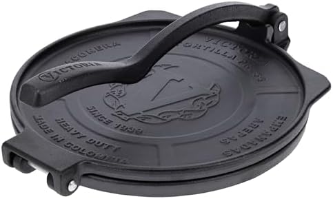 Victoria 8 Inches Cast Iron Tortilla Press, Roti Maker and Tortilladora, Pataconera Seasoned with Flaxseed Oil, Made in Colombia, Traditional Style, Black | Pataconera, Seasoned with Flaxseed Oil, Made in Colombia, Traditional Style, Black|B00HWEIKZO