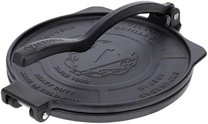 Victoria 8 Inches Cast Iron Tortilla Press, Roti Maker and Tortilladora, Pataconera Seasoned with Flaxseed Oil, Made in Colombia, Traditional Style, Black | Pataconera, Seasoned with Flaxseed Oil, Made in Colombia, Traditional Style, Black|B00HWEIKZO