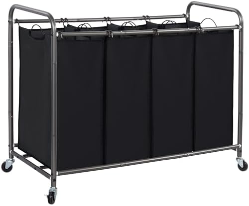 STORAGE MANIAC 3 Section Laundry Sorter, 35.6 Gal (135 L) Laundry Hamper Cart with Heavy Duty Rolling Lockable Wheels and Removable Bags, Clothes Organizer Basket Separator Hamper, Gray|B07X4F6R3T