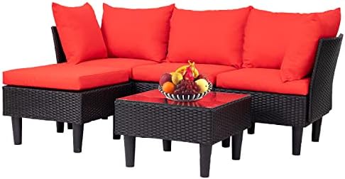 FDW 4-Piece Patio Furniture Set | Black | Outdoor Wicker Furniture | with Coffee Table | Modern Rattan Chairs Conversation Set | Outdoor Seating | Weather-Resistant | for Porch, Garden, Lawn|B07NZNZXMV