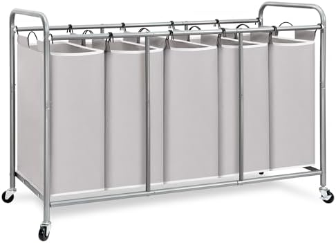 STORAGE MANIAC 3 Section Laundry Sorter, 35.6 Gal (135 L) Laundry Hamper Cart with Heavy Duty Rolling Lockable Wheels and Removable Bags, Clothes Organizer Basket Separator Hamper, Gray|B07X4F6R3T
