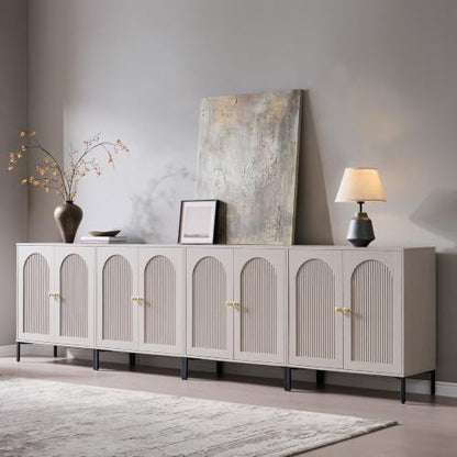 IFGET 92.63" W Modern Arched Sideboard Buffet Cabinet with Storage, Natural | Fluted Arch Sideboard Cabinet w/Adjustable Shelves, Wooden Modular Kitchen Cabinet for Dining& Living Room, Entryway|B0FXRGJ4S9