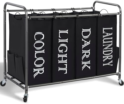 STORAGE MANIAC 3 Section Laundry Sorter, 35.6 Gal (135 L) Laundry Hamper Cart with Heavy Duty Rolling Lockable Wheels and Removable Bags, Clothes Organizer Basket Separator Hamper, Gray|B07X4F6R3T