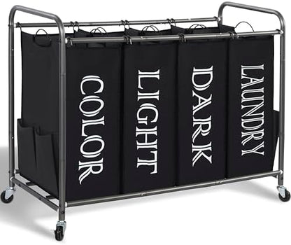STORAGE MANIAC 3 Section Laundry Sorter, 35.6 Gal (135 L) Laundry Hamper Cart with Heavy Duty Rolling Lockable Wheels and Removable Bags, Clothes Organizer Basket Separator Hamper, Gray|B07X4F6R3T