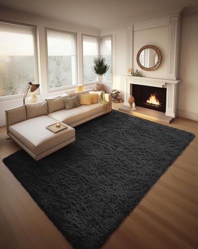 Ophanie Area Rugs for Living Room Bedroom, Washable Non-Slip Fluffy Soft Grey Shag Carpet, Indoor Floor Gray 4x6 Fuzzy Shaggy Living Room Plush Rug for Kids Home Dorm Decor Aesthetic|B0852WLH7M