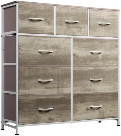 WLIVE Tall Dresser for Bedroom, 9 Drawer Chest of Drawers, Rustic Brown | 9 roomy fabric drawers, Tall storage design, Bedroom or closet use, Sturdy steel frame, Smooth wood tabletop|B095PF22B8