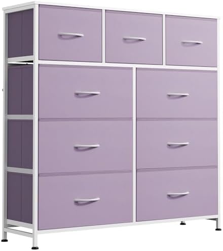 WLIVE Tall Dresser for Bedroom, 9 Drawer Chest of Drawers, Rustic Brown | 9 roomy fabric drawers, Tall storage design, Bedroom or closet use, Sturdy steel frame, Smooth wood tabletop|B095PF22B8