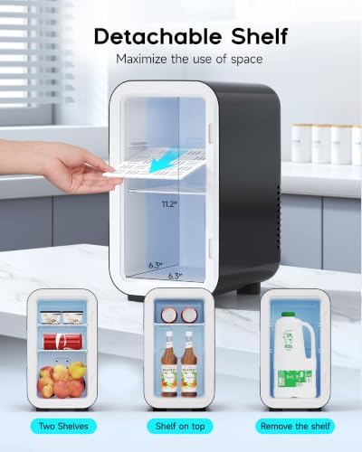 BEICHEN Mini Fridge,6 Liter / 8 Can Small Fridge for Bedroom, Car, Office | Cooler & Warmer for Food, Drinks, Skincare,Energy Saving, Low Noise,110V Ac/12V Dc,Compact & Portable,BLACK|B0DRVF3V9K