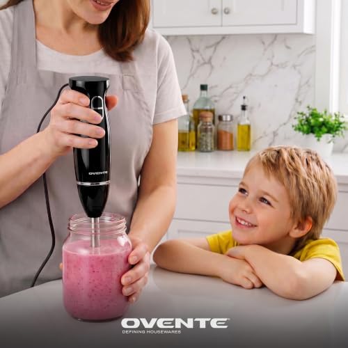 OVENTE Electric Corded Hand Blender, 300W with 2 Mixing Speeds Black HS560B | Handheld Immersion Stick Mixer with Stainless Steel Blades for Smoothies, Purees & Baby Food|B076MJSRRC