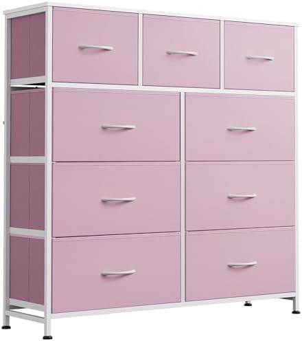 WLIVE Tall Dresser for Bedroom, 9 Drawer Chest of Drawers, Rustic Brown | 9 roomy fabric drawers, Tall storage design, Bedroom or closet use, Sturdy steel frame, Smooth wood tabletop|B095PF22B8