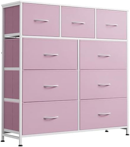 WLIVE Tall Dresser for Bedroom, 9 Drawer Chest of Drawers, Rustic Brown | 9 roomy fabric drawers, Tall storage design, Bedroom or closet use, Sturdy steel frame, Smooth wood tabletop|B095PF22B8
