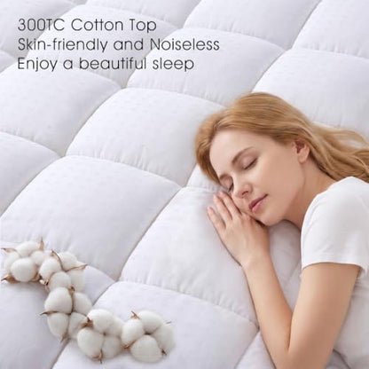 EASELAND Queen Size Mattress Pad Cotton Pillow Top Mattress Topper White | Cooling Mattress Cover Cotton Top,8-21" Deep Pocket Protector,60x80 Inches,Boxing Quilted & Machine Washable|B073ZY6XH3