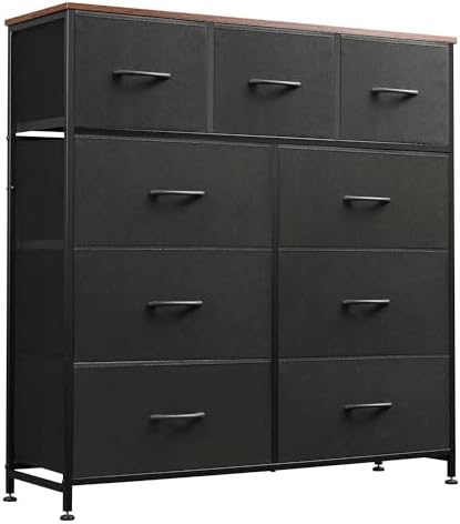 WLIVE Tall Dresser for Bedroom, 9 Drawer Chest of Drawers, Rustic Brown | 9 roomy fabric drawers, Tall storage design, Bedroom or closet use, Sturdy steel frame, Smooth wood tabletop|B095PF22B8