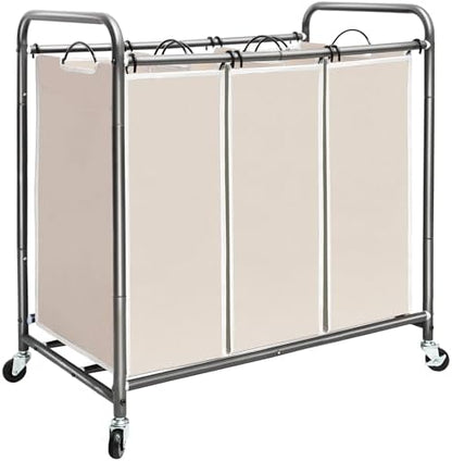 STORAGE MANIAC 3 Section Laundry Sorter, 35.6 Gal (135 L) Laundry Hamper Cart with Heavy Duty Rolling Lockable Wheels and Removable Bags, Clothes Organizer Basket Separator Hamper, Gray|B07X4F6R3T