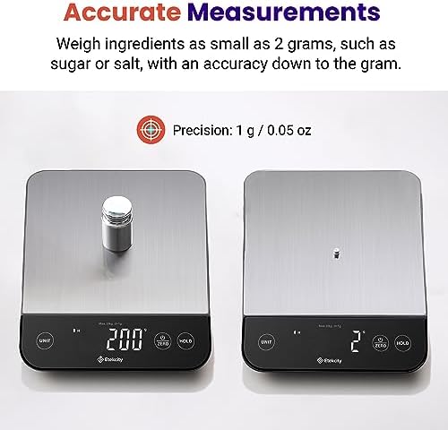 Etekcity 22lb Food Kitchen Scale, USB Rechargeable, IPX6 Waterproof | Digital scale with grams & ounces, 1g precision, 5 weight units, tare, ideal for baking, meal prep, Stainless Steel, Silver|B09HM2TN5Z