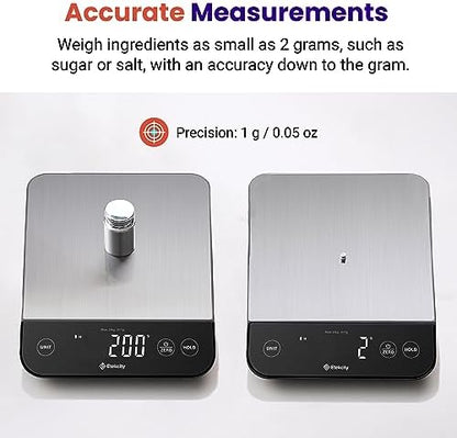 Etekcity 22lb Food Kitchen Scale, USB Rechargeable, IPX6 Waterproof | Digital scale with grams & ounces, 1g precision, 5 weight units, tare, ideal for baking, meal prep, Stainless Steel, Silver|B09HM2TN5Z