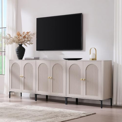 IFGET 92.63" W Modern Arched Sideboard Buffet Cabinet with Storage, Natural | Fluted Arch Sideboard Cabinet w/Adjustable Shelves, Wooden Modular Kitchen Cabinet for Dining& Living Room, Entryway|B0FXRGJ4S9