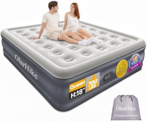 OlarHike Air Mattress Queen with Built in Pump, 18" H Blow up Bed, 700lb | Inflatable Mattress, Soft Airbed for Home and Guest, Colchones Inflables, Thicker PVC,10 Year Manufacturer Support|B0G5NY46MS
