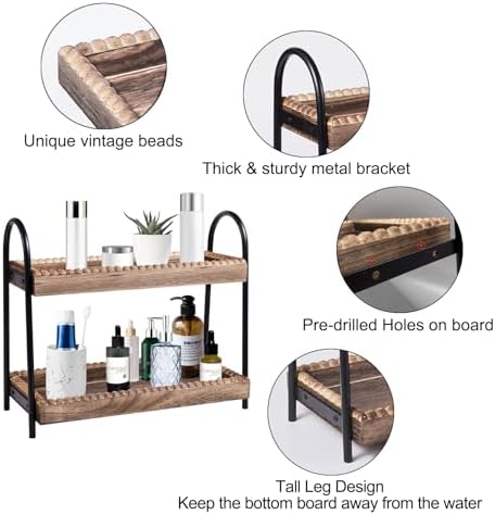BDBDYEAY Bathroom Countertop Organizer, 2 Tier Vanity Organizer and Storage for Cosmetic Skincare Perfume, Wood Bead Storage Shelf for Bathroom Kitchen Coffee Station|B0CJPT1242