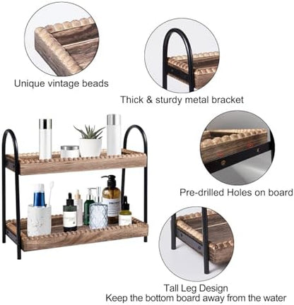 BDBDYEAY Bathroom Countertop Organizer, 2 Tier Vanity Organizer and Storage for Cosmetic Skincare Perfume, Wood Bead Storage Shelf for Bathroom Kitchen Coffee Station|B0CJPT1242