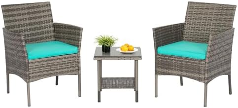 FDW 4-Piece Patio Furniture Set | Black | Outdoor Wicker Furniture | with Coffee Table | Modern Rattan Chairs Conversation Set | Outdoor Seating | Weather-Resistant | for Porch, Garden, Lawn|B07NZNZXMV