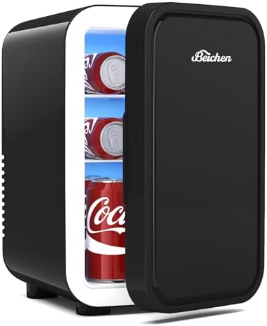 BEICHEN Mini Fridge,6 Liter / 8 Can Small Fridge for Bedroom, Car, Office | Cooler & Warmer for Food, Drinks, Skincare,Energy Saving, Low Noise,110V Ac/12V Dc,Compact & Portable,BLACK|B0DRVF3V9K