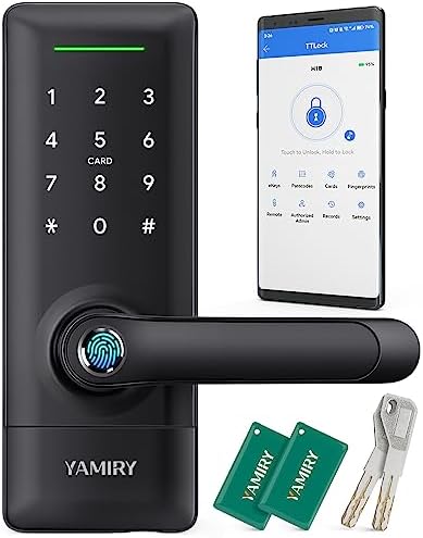 Yamiry Smart Door Lock, Biometric Fingerprint, Keyless Entry, App Control, 6 Ways to Unlock, DIY Installation, Black | Fingerprint Unlock, Easy DIY Install, Auto-Lock, App Control, Remote & Voice Control|B09KRC198X
