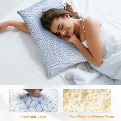 Love Attitude Pillows Queen Size Set of 2, Shredded Memory Foam Pillows | Firm and Cooling Queen Pillows 2 pack, Firmness Adjustable for Side Back Stomach Sleepers|B0C5D7XMTW