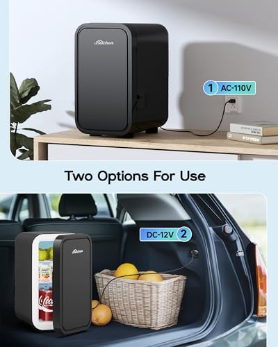 BEICHEN Mini Fridge,6 Liter / 8 Can Small Fridge for Bedroom, Car, Office | Cooler & Warmer for Food, Drinks, Skincare,Energy Saving, Low Noise,110V Ac/12V Dc,Compact & Portable,BLACK|B0DRVF3V9K