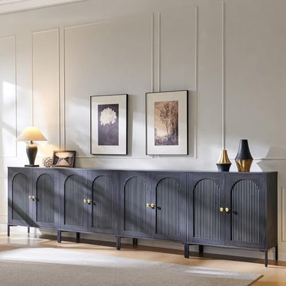 IFGET 92.63" W Modern Arched Sideboard Buffet Cabinet with Storage, Natural | Fluted Arch Sideboard Cabinet w/Adjustable Shelves, Wooden Modular Kitchen Cabinet for Dining& Living Room, Entryway|B0FXRGJ4S9
