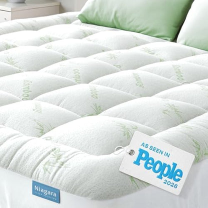 Niagara Sleep Solution Ultra Soft & Cooling Mattress Topper - Queen Size | Rayon Derived from Bamboo, Pillow Top Mattress Pad, 20" Deep Pocket, Back Pain Relief, Perfect for Hot Sleepers, Green|B07D5DN269