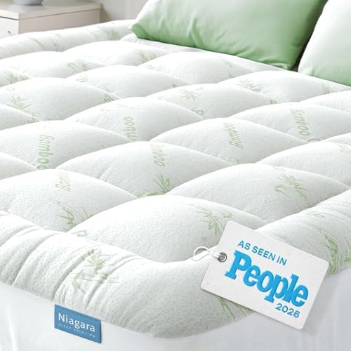 Niagara Sleep Solution Ultra Soft & Cooling Mattress Topper - Queen Size | Rayon Derived from Bamboo, Pillow Top Mattress Pad, 20" Deep Pocket, Back Pain Relief, Perfect for Hot Sleepers, Green|B07D5DN269