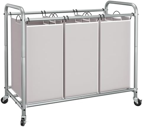 STORAGE MANIAC 3 Section Laundry Sorter, 35.6 Gal (135 L) Laundry Hamper Cart with Heavy Duty Rolling Lockable Wheels and Removable Bags, Clothes Organizer Basket Separator Hamper, Gray|B07X4F6R3T