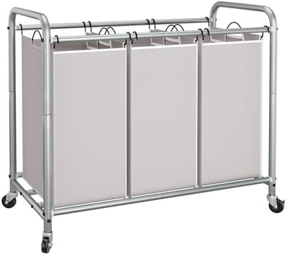 STORAGE MANIAC 3 Section Laundry Sorter, 35.6 Gal (135 L) Laundry Hamper Cart with Heavy Duty Rolling Lockable Wheels and Removable Bags, Clothes Organizer Basket Separator Hamper, Gray|B07X4F6R3T