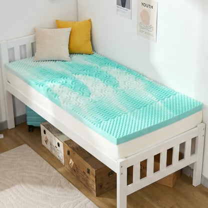 SINWEEK 2 Inch Mattress Topper 5-Zone Memory Foam Mattress Topper Pressure Relief Soft Mattress Pad, CertiPUR-US Certified, Twin Size Blue|B09C7VJGD4