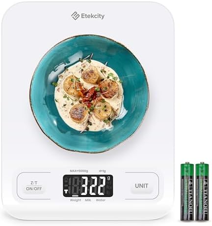 Etekcity 22lb Food Kitchen Scale, USB Rechargeable, IPX6 Waterproof | Digital scale with grams & ounces, 1g precision, 5 weight units, tare, ideal for baking, meal prep, Stainless Steel, Silver|B09HM2TN5Z