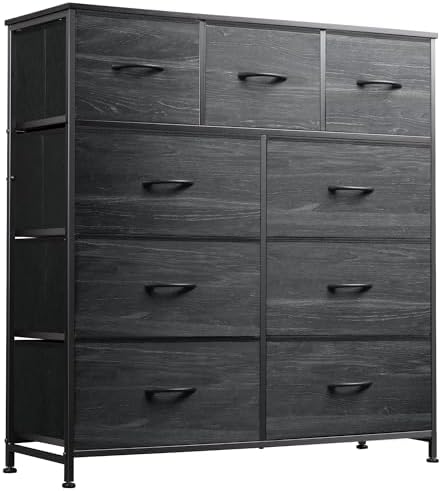 WLIVE Tall Dresser for Bedroom, 9 Drawer Chest of Drawers, Rustic Brown | 9 roomy fabric drawers, Tall storage design, Bedroom or closet use, Sturdy steel frame, Smooth wood tabletop|B095PF22B8