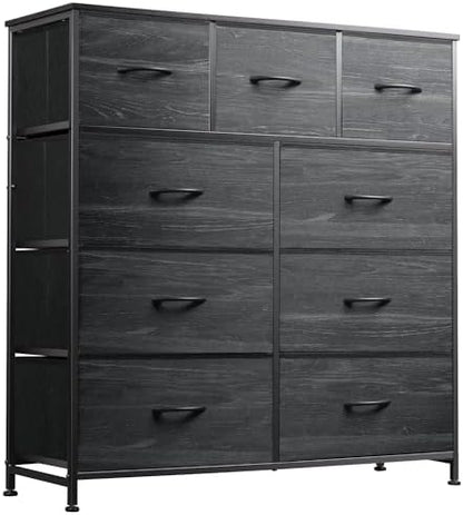 WLIVE Tall Dresser for Bedroom, 9 Drawer Chest of Drawers, Rustic Brown | 9 roomy fabric drawers, Tall storage design, Bedroom or closet use, Sturdy steel frame, Smooth wood tabletop|B095PF22B8