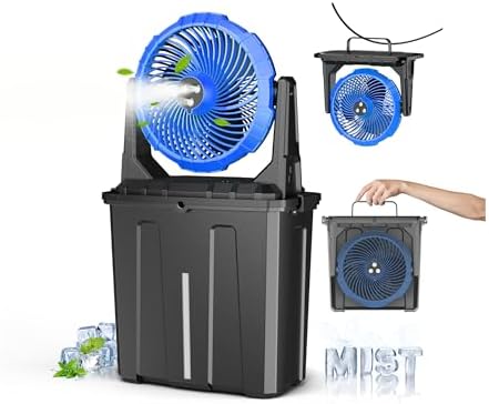 Ausic 10″ 9L Portable Misting Fan, [Max 55Hrs] Golf Cart Mister Fan for Outside Patios, 20000mAh Outdoor Rechargeable Battery Operated Water Cooling Fan, Summer Camping Essentials - 3 Spray Misters|B0CSYNJNV1