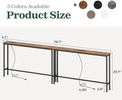 SUPERJARE 78.8 inch Narrow Console Table with Outlet, Sofa Tables, Behind Couch Table, Long Entryway Tables with Charging Station, for Living Room, Rustic Brown|B0DXQ4R52P