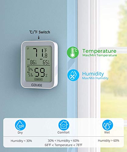 Govee Indoor Hygrometer Thermometer H5075 with Bluetooth App Control | Room Temperature Humidity Meter, 164ft Remote Monitor, Smart Alerts, 2 Years Data Storage Export, for Bedroom Wine Cellar|B0872V9WJ5